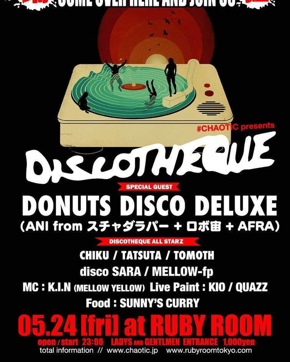 スチャダラパーさんのインスタグラム写真 - (スチャダラパーInstagram)「5/24(金)はこちら！ DONUTS DISCO DELUXEが渋谷RUBY ROOMで開催される『DISCOTHEQUE』に出演します！」5月22日 16時34分 - sdp1990_official