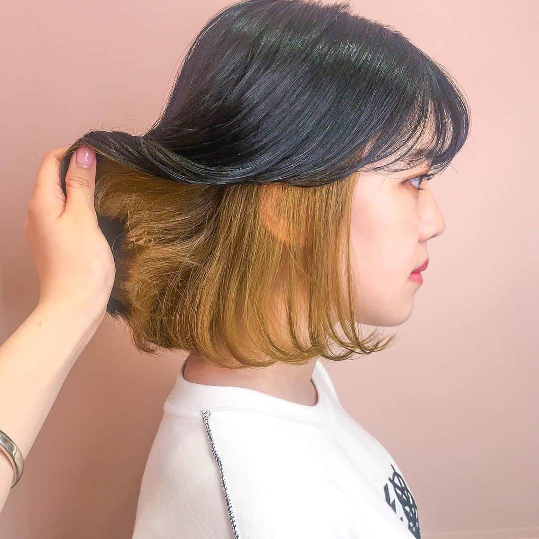 原涼香のインスタグラム：「ㅤㅤㅤㅤㅤㅤㅤㅤㅤㅤㅤㅤㅤ Inner yellow 🍋🍋 インナーはブリーチしてます❤︎ ㅤㅤㅤㅤㅤㅤㅤㅤㅤㅤㅤㅤㅤ」