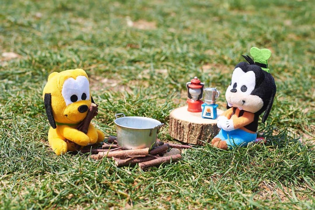 ちょっこりさん【公式】のインスタグラム：「#20190522 * グーフィー&プルート チームは、炊き出し中！ * 上手にできるかな～ * #ちょっこりさん #キャンプ#炊き出し #ぬい撮り#ぬいぐるみ #chokkorisan#disney #takaratomyarts #ぬいぐるみと撮り隊 #disney写真部 #ちょっこりさん好きな人とつながりたい」