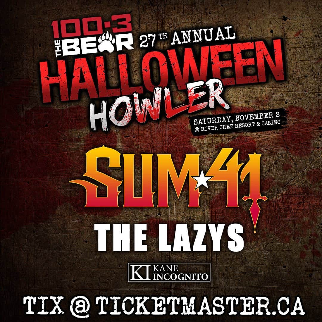 Sum 41さんのインスタグラム写真 - (Sum 41Instagram)「#Edmonton! See u at @thebearrocks 27th Annual #HalloweenHowler on Saturday, November 2. Pre-sale password: HOWLER [link in story]」5月23日 6時38分 - sum41