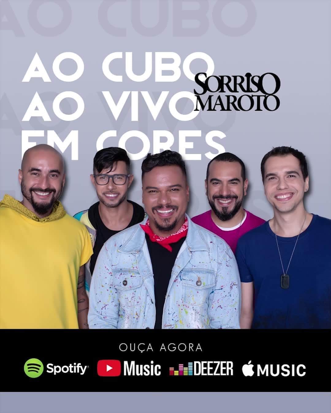 Sorriso Marotoのインスタグラム：「Quem aí já ouviu nosso novo álbum nos aplicativos de música? Conta pra gente qual música você não consegue tirar do #repeat 😃 #AoCuboAoVivoEmCores」
