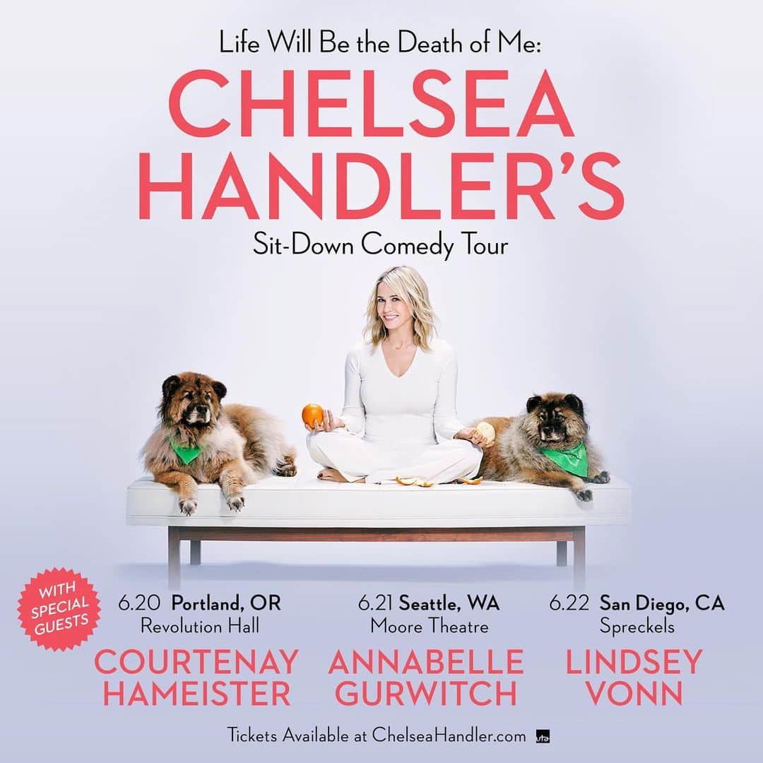 チェルシー・ハンドラーさんのインスタグラム写真 - (チェルシー・ハンドラーInstagram)「Joining me on my Life Will Be the Death of Me Tour - Courtenay Hameister in PORTLAND on 6/20, Annabelle Gurwitch in SEATTLE on 6/21, and Lindsey Vonn in SAN DIEGO on 6/22. #LifeWillBetheDeathofMe 🍊」5月23日 7時54分 - chelseahandler
