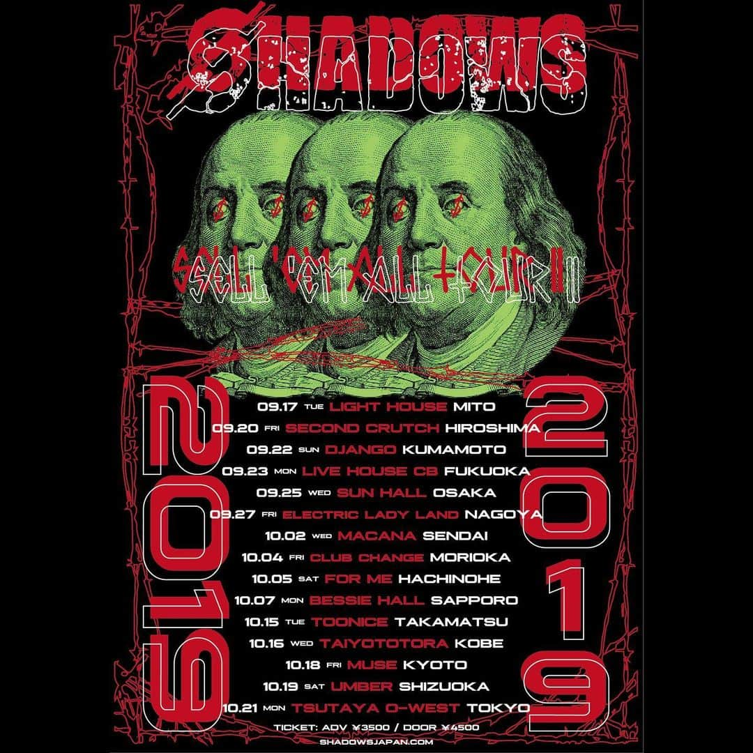 SHADOWSさんのインスタグラム写真 - (SHADOWSInstagram)「【新規公演情報】SHADOWS “SELL ‘EM ALL TOUR II” 開催決定 今回は各地ゲストを招いて行います。 チケット先行販売(抽選)はこの後、5/24(金)00:00〜6/2(日)23:59まで受付‼︎ https://eplus.jp/shadows-sellemall2/ #ShadowsJapan #SellEmAllTourII」5月23日 21時02分 - shadows_japan