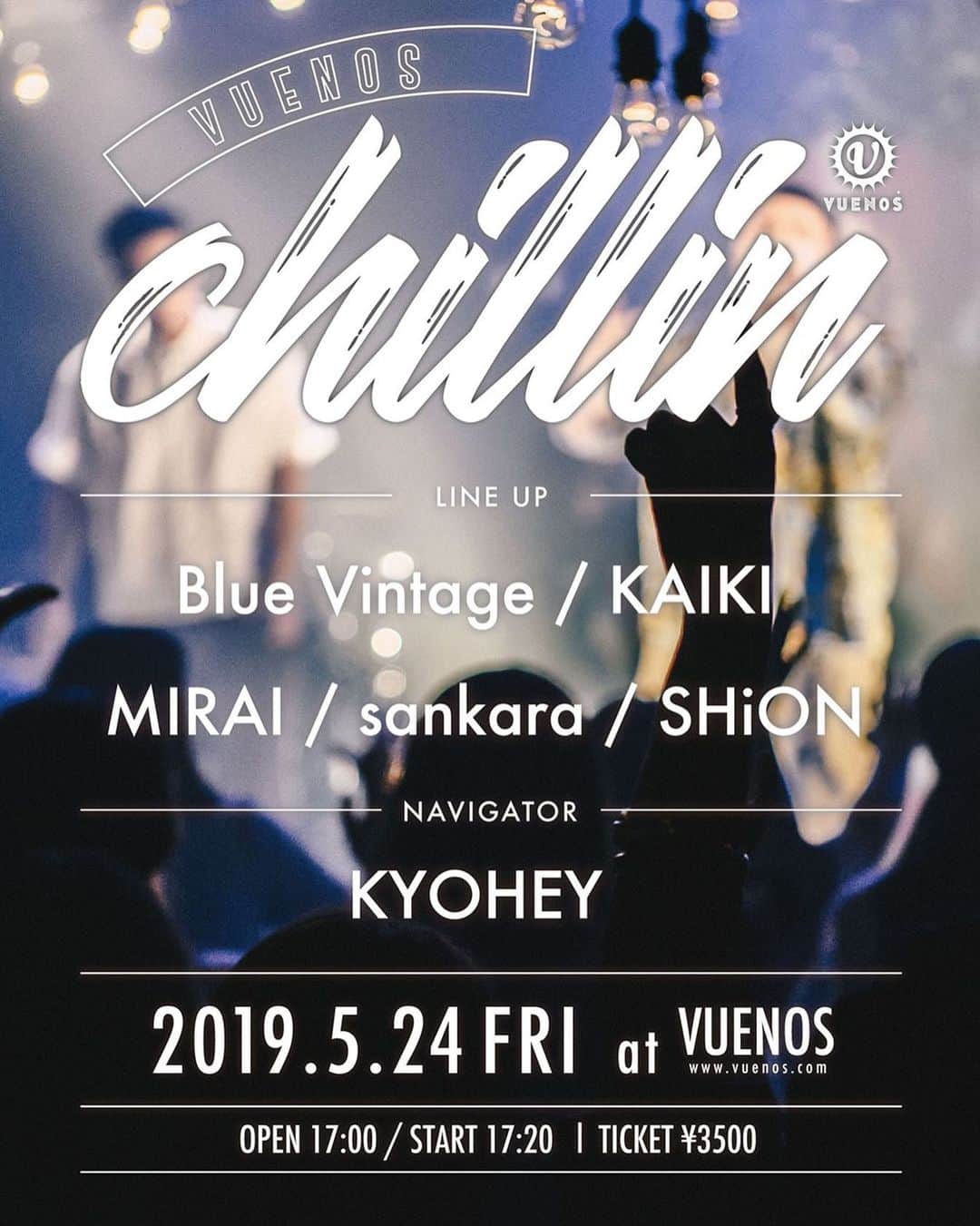 KYOHEYのインスタグラム：「tomorrow!! #ブエチリ #chillin #sankara #BlueVintage #MIRAI #SHiON #KAIKI」