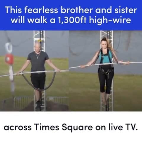 アメリカン・ブロードキャスティング・カンパニーのインスタグラム：「After a traumatizing experience, these siblings will need to trust each other when they walk a tightrope 25 stories above Times Square. Watch live on ABC Sunday, June 23, at 8/7c. #HighwireLIVE」