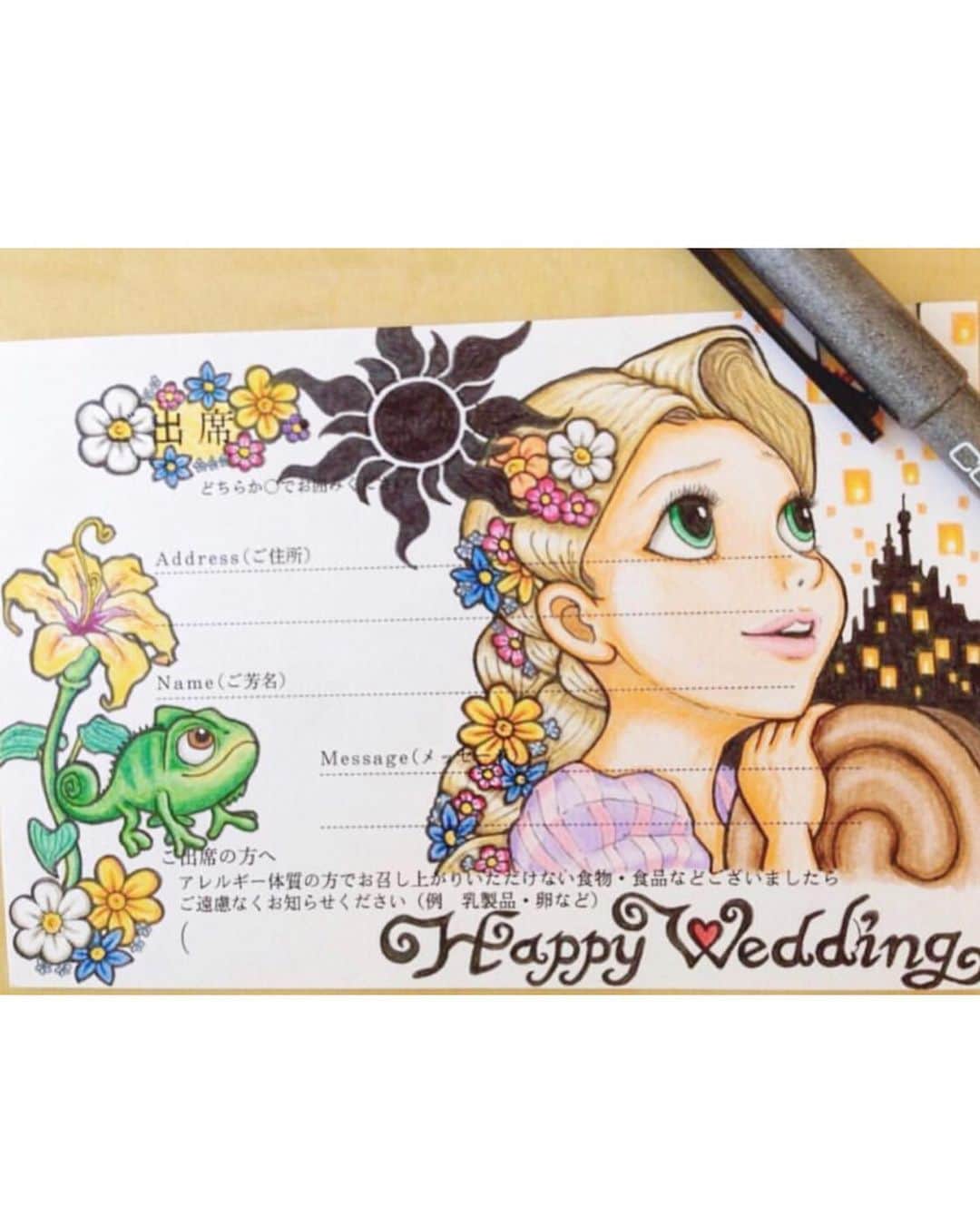 プレ花嫁の結婚式準備アプリ ウェディングニュースさんのインスタグラム写真 プレ花嫁の結婚式準備アプリ ウェディングニュースinstagram ディズニープリンセスがテーマの招待状返信アート7選 同じ式場の卒花嫁さんの