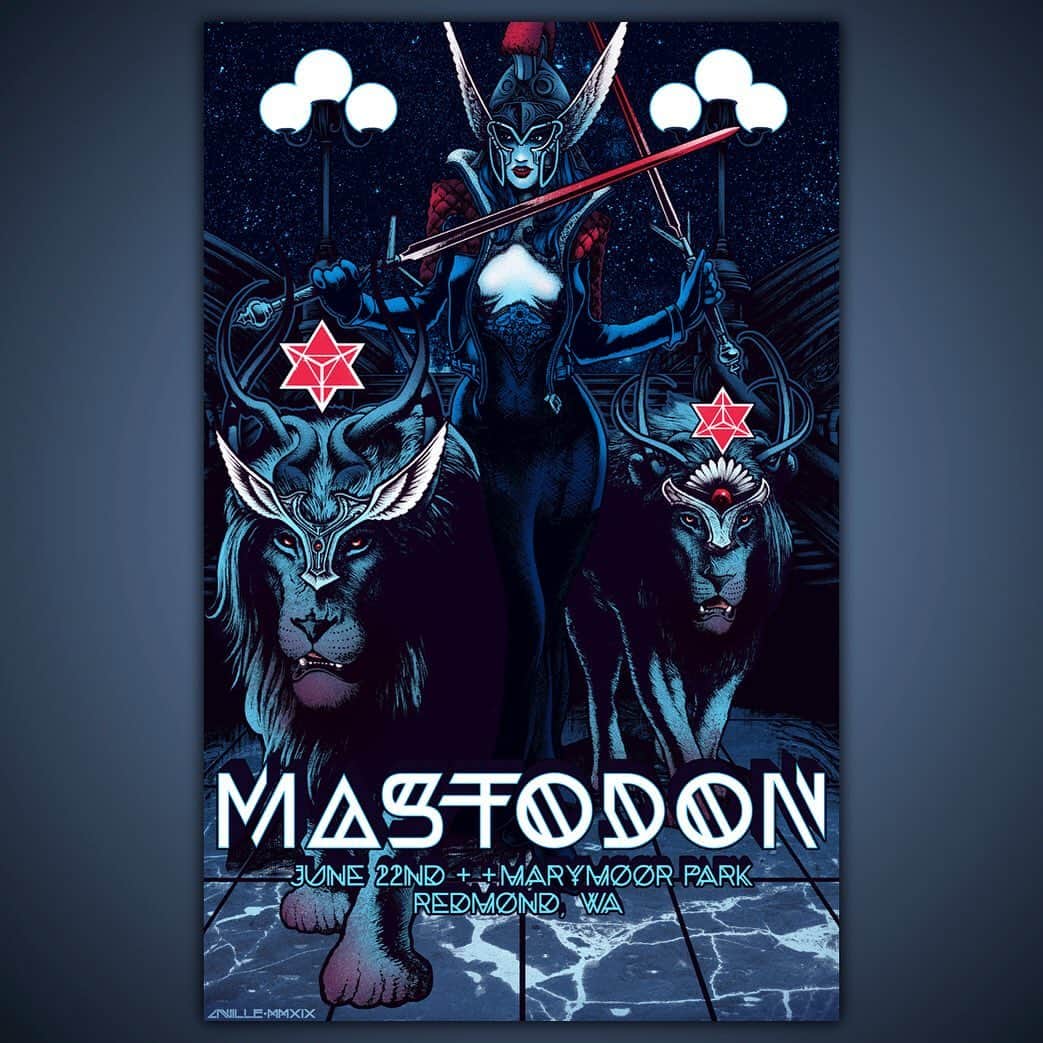 マストドンさんのインスタグラム写真 - (マストドンInstagram)「Here is the poster for Redmond, WA tomorrow! Come on down to the merch booth and get you one!  Mastodon 'The Unheavenly Skye Tour' limited edition screen print: 18 of 26 - Redmond, WA | 6/22 Artwork by: Anville – Poster series produced by: Lady Lazarus @justin_anville @ladylazarustx #unheavenlyskyetour #mastodonrocks #limitededition #gigposters #ladylazarus #justineanville」6月22日 4時55分 - mastodonrocks