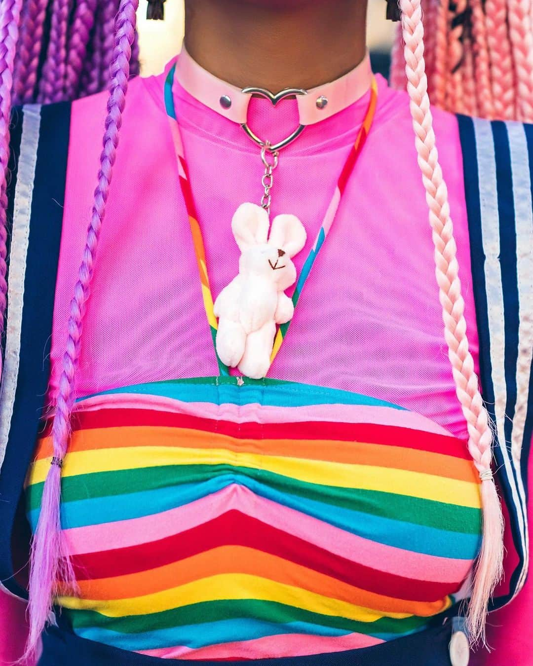 Harajuku Japanさんのインスタグラム写真 - (Harajuku JapanInstagram)「Sierra (@frokyo) on the street in Harajuku wearing a rainbow top and matching rainbow socks, a suspender skirt, heart choker with plushie, and platform glitter butterfly wing boots. She didn't share her brand info, but she said that @DollsKill is her favorite place to shop for fashion!」6月21日 23時43分 - tokyofashion