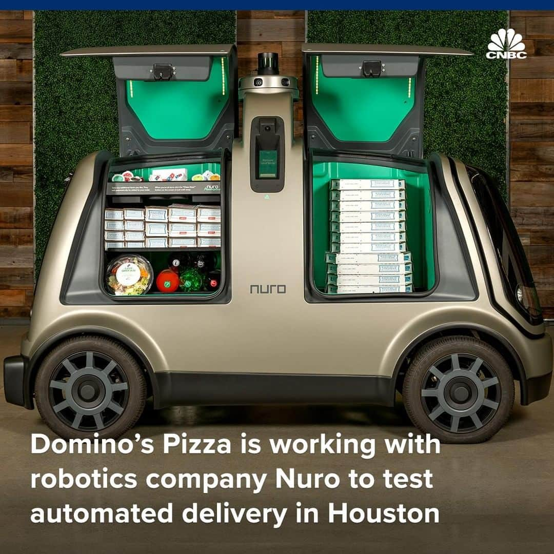 CNBCさんのインスタグラム写真 - (CNBCInstagram)「Imagine getting a pizza delivered, without a delivery person. 🍕﻿ ﻿ Soon it'll be possible for pizza lovers in Houston.﻿ ﻿ Domino’s is teaming up with robotics company Nuro on an autonomous delivery program later this year. Nuro has developed an unmanned vehicle, called the R2, that will make deliveries for the pizza chain.﻿ ﻿ Customers who order online from participating Domino’s locations will get a unique code to open the vehicle's delivery compartment and get their order.﻿ ﻿ To watch the self-driving delivery cars in action, visit the link in bio.﻿ *﻿ *﻿ *﻿ *﻿ *﻿ *﻿ *﻿ #pizza #dominos #selfdrivingcar #cars #robot #robotics #nuro #houston #houstontx #texas #future #futurism #technology #tech #cnbc #business #businessnews」6月18日 7時15分 - cnbc