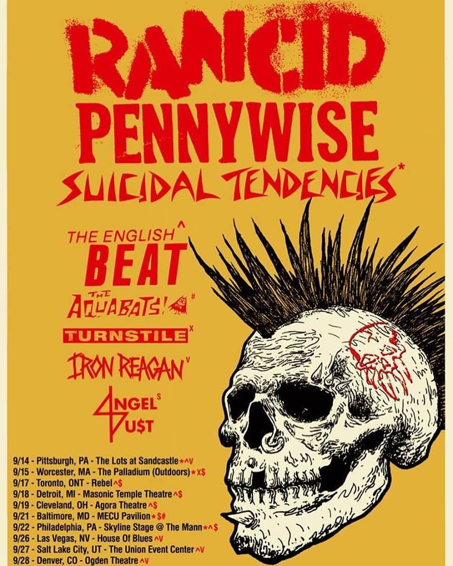 Rancidさんのインスタグラム写真 - (RancidInstagram)「We’re back out on the road in September with our friends @_pennywise, @suicidaltendencies, @theenglishbeat, @theaquabats, @turnstiletribe, @ironreaganofficial, and @angeldustmoney! Tickets available Friday 10AM local time. See you there!」6月17日 23時08分 - rancid