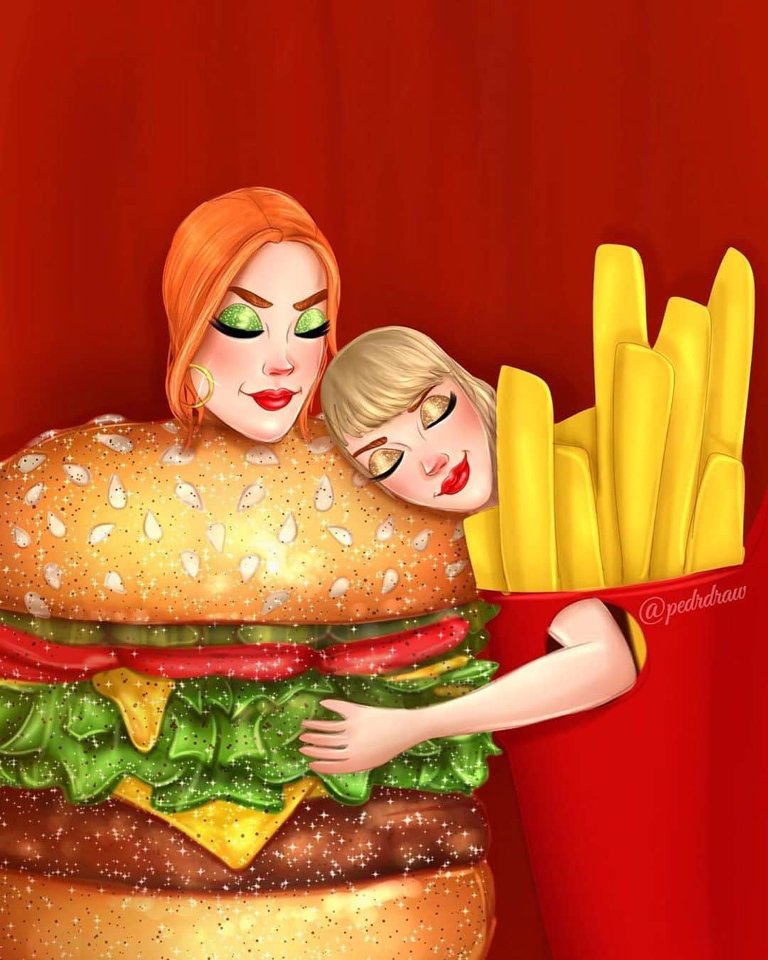 Moschinoさんのインスタグラム写真 - (MoschinoInstagram)「#Repost @pedrdraw ・・・ Let’s Be Friends 🍔🍟 @katyperry @taylorswift #katyperry #taylorswift #YouNeedToCalmDownDown #moschino @itsjeremyscott」6月17日 23時13分 - moschino