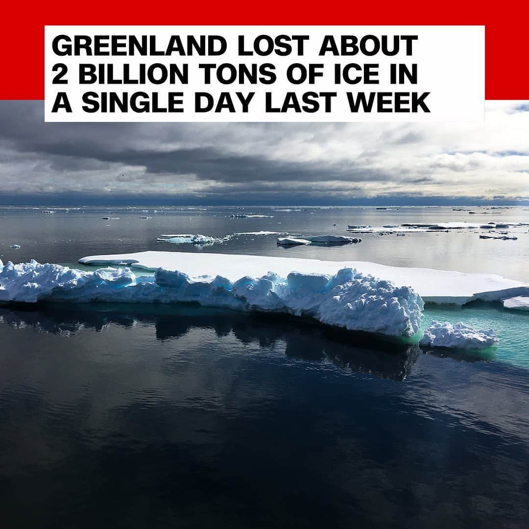 CNNさんのインスタグラム写真 - (CNNInstagram)「Last week, Greenland lost an estimated 2 billion tons of ice in a single day—an unusually large melt for the middle of June, researchers said. Greenland's "melting season" began a month earlier than usual this year, and “all signs seem to be pointing to a large melt season,” said James Mote, a research scientist. While such a sudden spike in melting is not unprecedented, he said, "we've seen a sequence of these large melt seasons, starting in 2007, that would have been unprecedented earlier in the record." For more, follow @cnnclimate. (📸: Brice Laine/CNN)」6月18日 4時43分 - cnn
