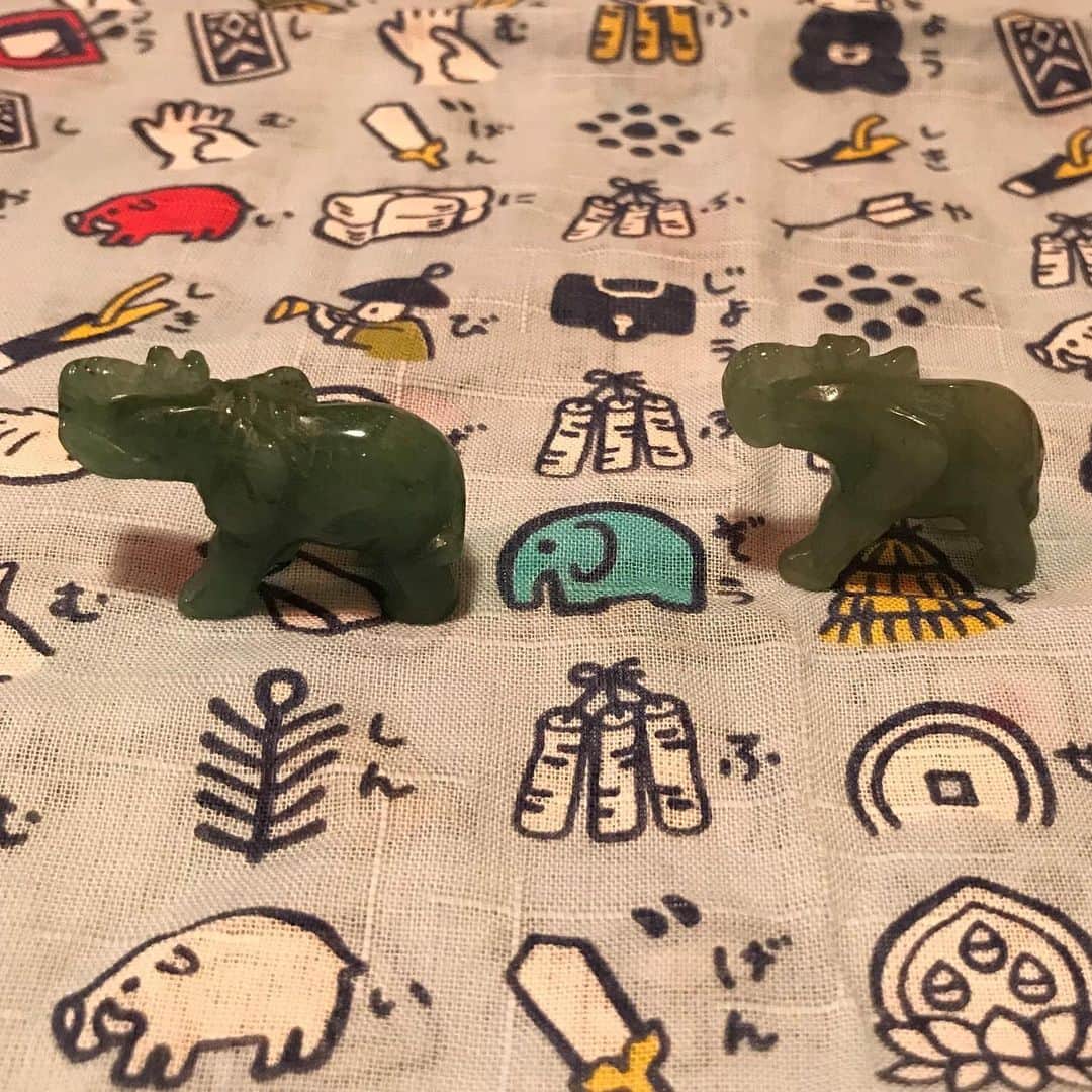 桂のインスタグラム：「象たち  #elephant #elephants #hannyashingyo #heartsutra #jade #ornament #hieroglyph #象 #般若心経 #翡翠 #置物 #象形文字」