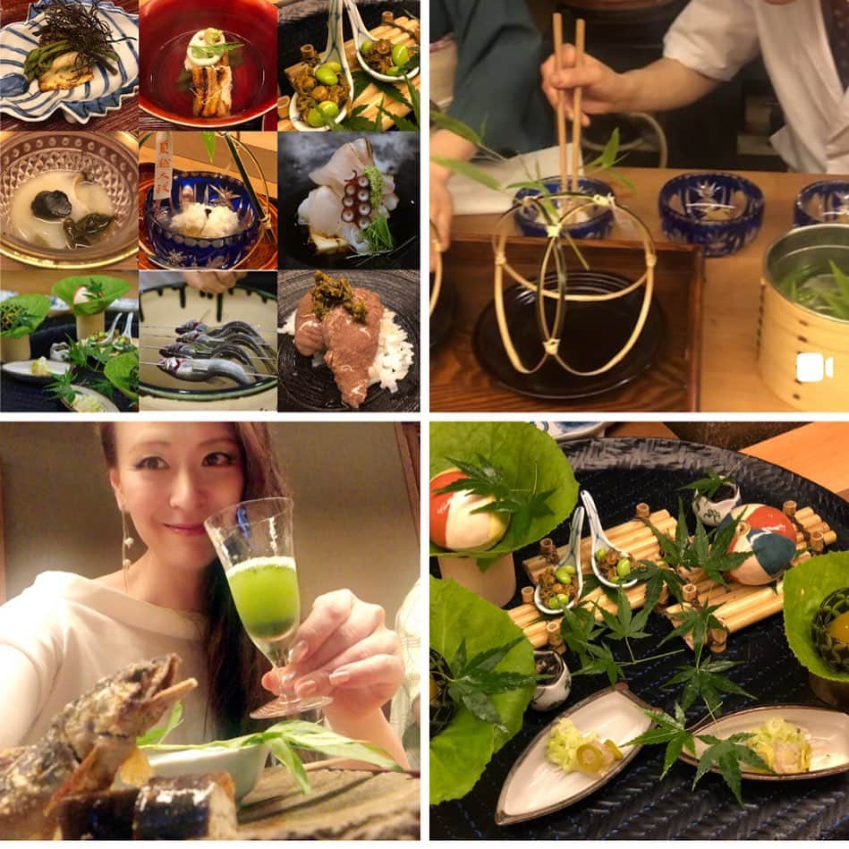 里井真由美さんのインスタグラム写真 - (里井真由美Instagram)「紫陽花の和菓子💓 ・ ・ 名は「七変化」と付けられています。時々、表面の葛砂糖がキラッと光って表情が変わるから〜練り餡、中には求肥も入ってました💓 ・ ・ →日本料理「恵比寿 くろいわ」さんでの最後の甘味。お盆にズラリと並べて下さり、好きに選べます。 ・ ・  最後のお干菓子も 紫陽花アジサイ お料理も６月らしい風情が素敵 ・ ・ お店は一軒家で、2階がカウンターのメイン席で茶室もあり、薄茶もたてて頂けます。大好きなお店の１つ ・ ・ #日本料理#和菓子#紫陽花#あじさい#練り切り#1級フードアナリスト里井真由美 #ありが糖運動 #里井真由美」6月18日 8時23分 - mayumi.satoi