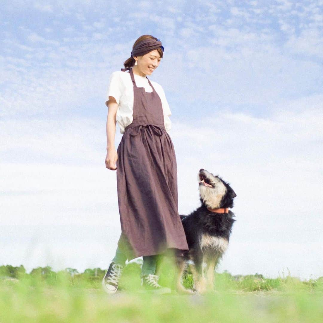 甲斐麻美さんのインスタグラム写真 - (甲斐麻美Instagram)「新しいエプロンドレスで  いつもの犬散歩が 更に素敵なお出かけになった件について◎  いつもお洋服をお願いしている @rough_work_store さんに、今回はエプロンドレスをお願いしました♡  風が吹くたびに ふわん と靡くとこも好きだ  たっぷりのギャザーを入れてもらったけど リネン独特の落ち着きが出て ちょうどいいボリュームになってくれて 理想的なエプロンドレスが出来上がった  カラーも 悩み悩んでチャコールに うん、こりゃ大正解 何色にも合うし、明るいカラーを引き立ててもくれるし、肌が日焼けしても素敵そうだな  一緒に悩んで 考えて 沢山提案してくれるから 毎度、本当に納得のいく物が出来る  エプロンドレスだから、ドレス(ワンピース)としても着れるし、入れ込めばロングスカートにもなる  お料理する時にメインで使いたいけど、この気持ち良さは、キッチンだけじゃ もったいないなあ  そんな気持ちが 犬散歩しながら撮影したとこに 現れているのかもしれない  軽やかにオシャレ って素敵じゃない？ 大事に大事に 一生着たいな  いつも 素敵を叶えてくれてありがとう  #roughworkstore #handmade #linen #ハンドメイド #リネン #fashion #me #smile #いぬとわたし #犬との暮らし #元保護犬 #テリア系 #テリアミックス #里親になろう #犬散歩 #丁寧な暮らし #田んぼ道 #ときめき #sparkjoy #love #dog #dogstragram #husbandphotographer #甲斐麻美」6月18日 9時24分 - kaico_asami