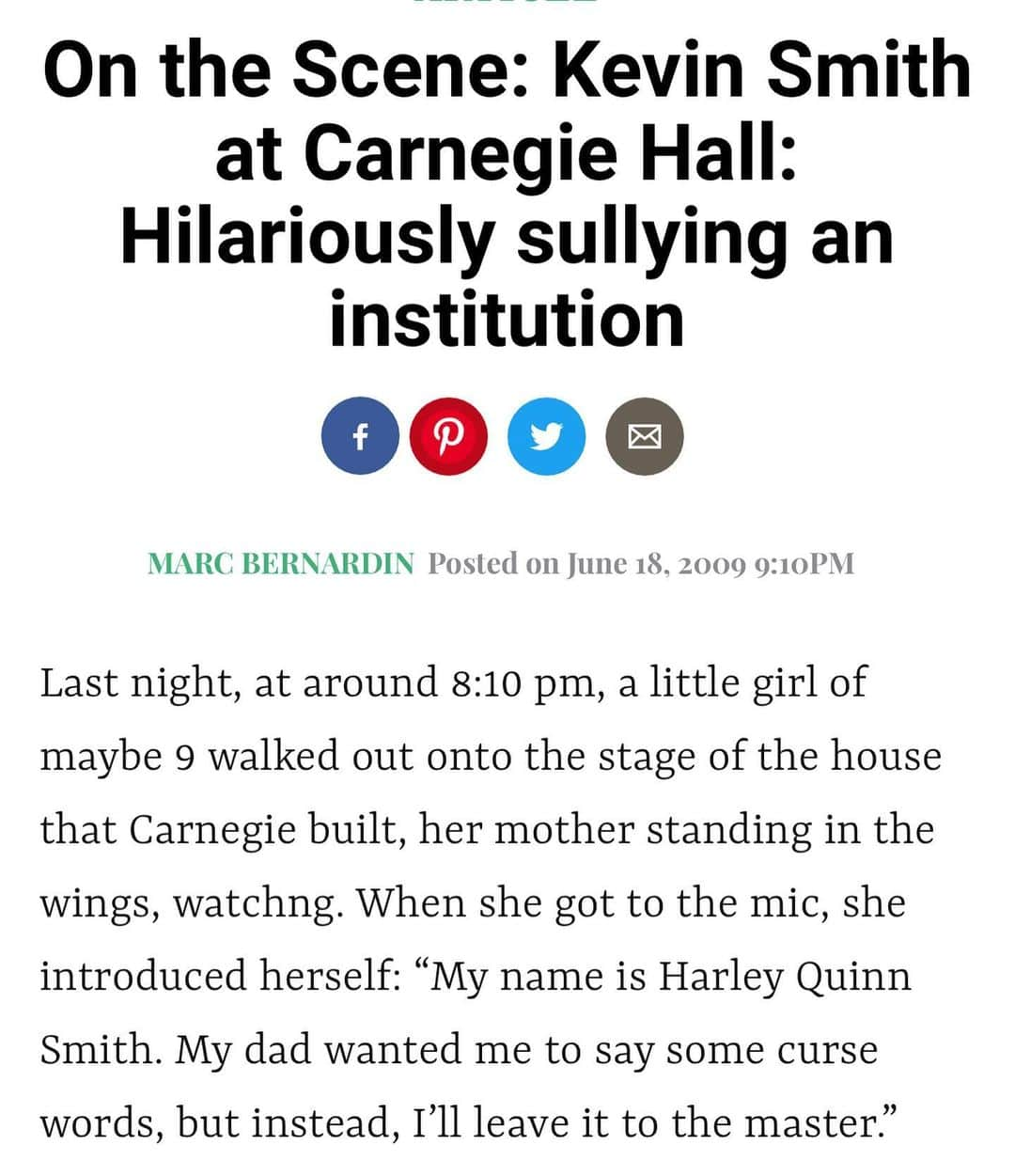 ケヴィン・スミスさんのインスタグラム写真 - (ケヴィン・スミスInstagram)「10 YEARS AGO from right now, I was on stage at the world renowned @carnegiehall performing to a sold out crowd! This was my first (and thus far only) gig at the NYC landmark, made famous (for me) by the late, great #georgecarlin in his #carlinatcarnegie stand up show. @jaredgeller was producing a Jerry Springer musical, but they’d only sold 2 of the 3 nights of shows. So he’d asked my agent if he repped anybody who did theater. My agent said “Kevin Smith talks at colleges all the time. How about him?” And even though we were in the first week of shooting #copout, I jumped at the chance to book the gig, then spent a month selling the show on the internet, updating ticket counts to let people know how many were left. On the day of the show, after badgering folks online for weeks, we finally sold the last ticket. A 9-almost-10 year old @harleyquinnsmith introduced me, saying “My name is Harley Quinn Smith. My dad wanted me to say some curse words, but instead, I’ll leave it to the master.” @jenschwalbach was there, sitting beside my Mom - which gave me my closing line: “She has the pussy I came from and she has the pussy I’m headed to.” Thank God @marktuskflaneurfoto was there taking backstage pics, otherwise it all might’ve felt like a dream. But it was as real as raincoats, and one of my favorite nights I was ever on stage. For 3 hours, I stood where my hero was standing when my Mom, my Dad and I watched him on @hbo decades prior, and I tried to make people laugh - just like George. My future #fatmanbeyond boyfriend @marcbernardin even wrote about the night in @entertainmentweekly. A decade later, I’ve played many cool and legendary stages (including @radiocitymusichall and twice at the @sydneyoperahouse), but I’ve never been back to #carnegiehall. I’m hoping I can hook up a gig there for my 50th birthday (a year from August). But if not, I’ll always have my memories (and Mark’s pics) to remind me of one of the greatest days of my life! #KevinSmith #standup #marktusk #anniversary #nyc」6月18日 10時29分 - thatkevinsmith