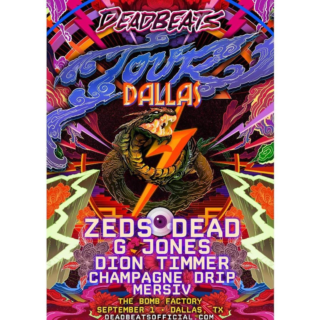 Zeds Deadさんのインスタグラム写真 - (Zeds DeadInstagram)「🐍🔥☠LINEUPS JUST ANNOUNCED FOR @deadbeats EUGENE, DALLAS, SEATTLE, & BOCA RATON! MORE ANNOUNCED SOON. TICKETS ON SALE THIS FRIDAY AT 10AM –  THE DEADBEATS EXPERIENCE IS COMING☠🔥 🐍」6月19日 2時04分 - zedsdead