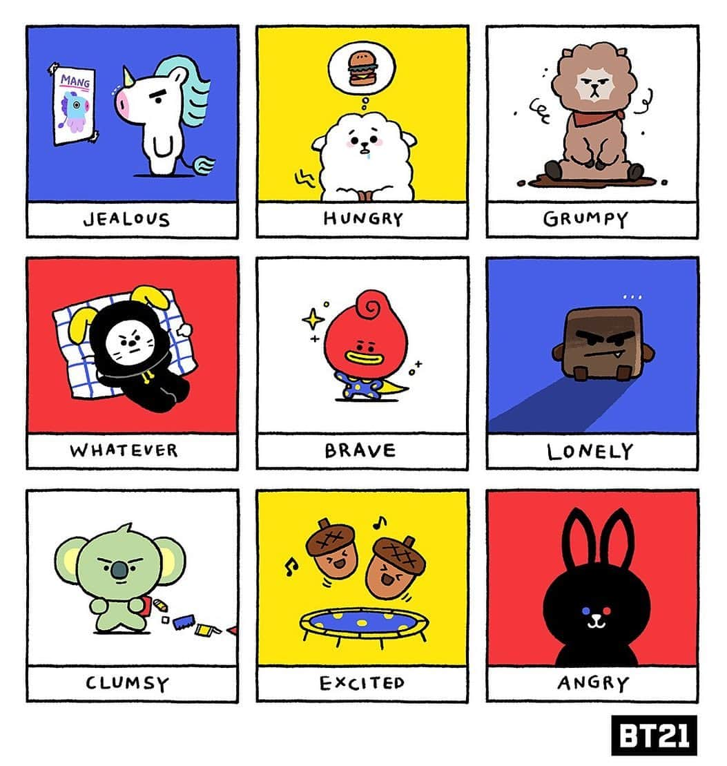 BT21 Stars of tomorrow, UNIVERSTAR!さんのインスタグラム写真 - (BT21 Stars of tomorrow, UNIVERSTAR!Instagram)「Today I’m feeling :  #9cuties #9moods #WhatsYourMood? #GWANG #RK #DJ #CHIEF #TITI #SPOOKY #MOYA #TOLL #IAN #BT21」6月18日 18時00分 - bt21_official