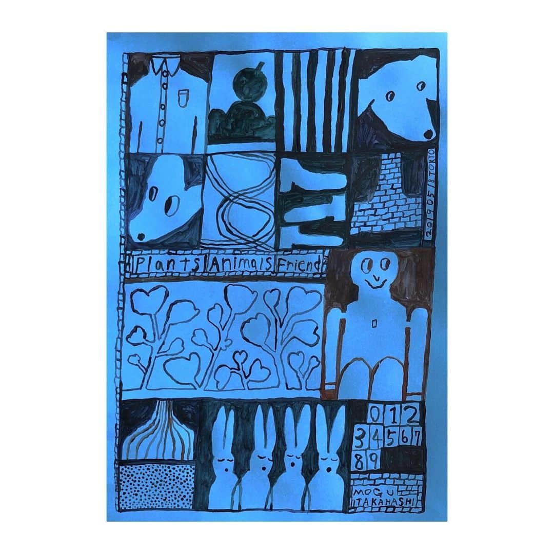 Mogu Takahashiのインスタグラム：「Plants, Animals, Friends﻿﻿ 210x297mm Gouache on paper / 2019﻿﻿ Sold ﻿ —﻿﻿ ﻿﻿ Group Exhibition﻿﻿ “ AIR 4 ”﻿﻿ 19June - 31August ﻿﻿ RAVNIKAR GALLERY﻿﻿ @ravnikargalleryspace﻿﻿ ﻿﻿ #ravnikargalleryspace #ljubljana #mogutakahashi」