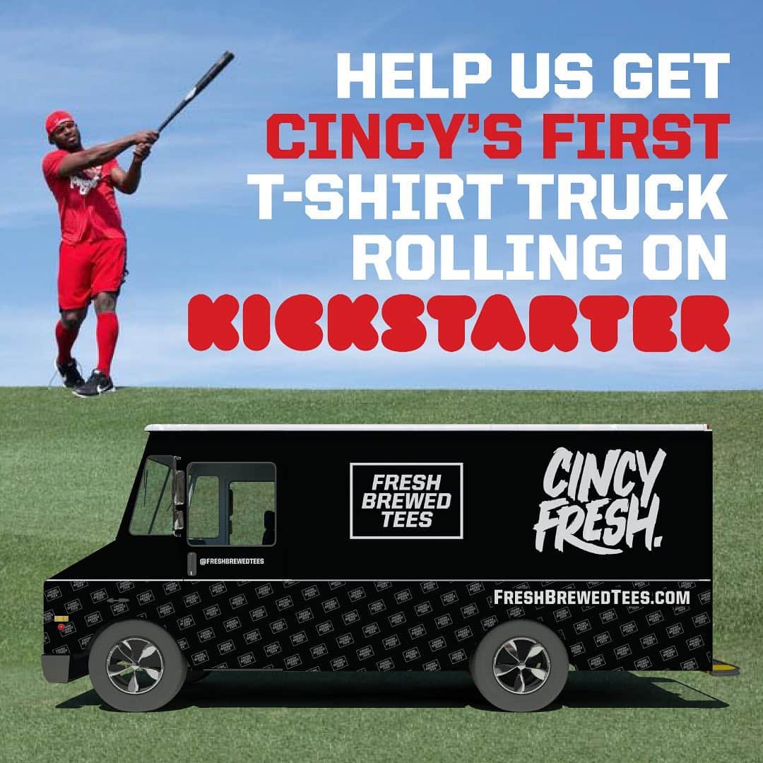 ヤシエル・プイグのインスタグラム：「Cincy fans, I'm excited to partner with @freshbrewedtees to bring you the city’s first t-shirt truck! Check out the campaign at the link in my bio 🙌」
