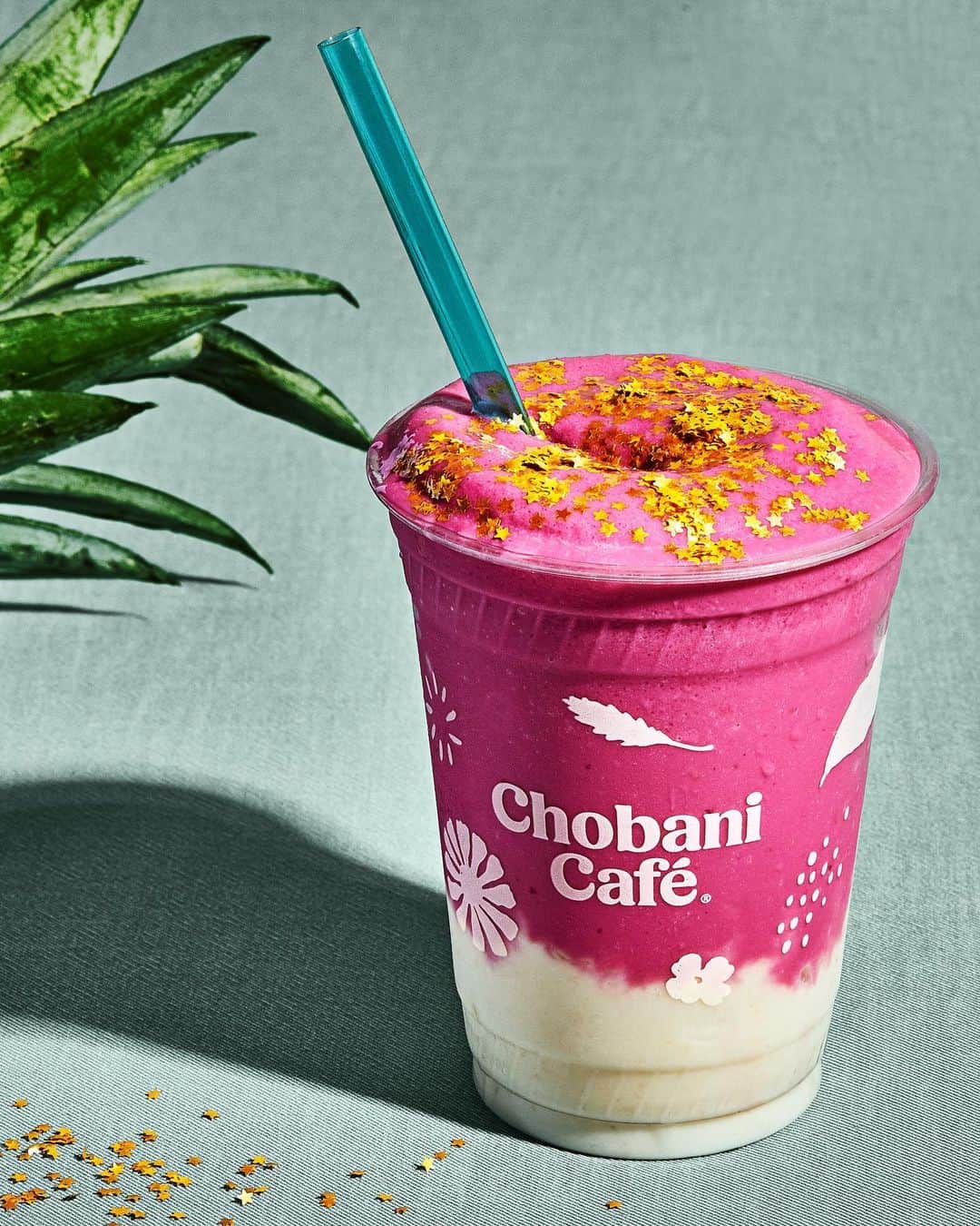 Chobaniのインスタグラム：「Cool off at the Café and cheers to #WorldPride with a Pride "Piña Colada" —part of our limited edition menu. A pink and white layered Piña Colada-flavored smoothie, made with all natural, plant-based @gosupernatural food coloring and Chobani Coconut Blended Greek Yogurt, is topped with edible gold stars, for sips that sparkle. Available now until June 30th. Tag someone who will grab this drink with you. ✨🌈 📸: @codyguilfoyle」