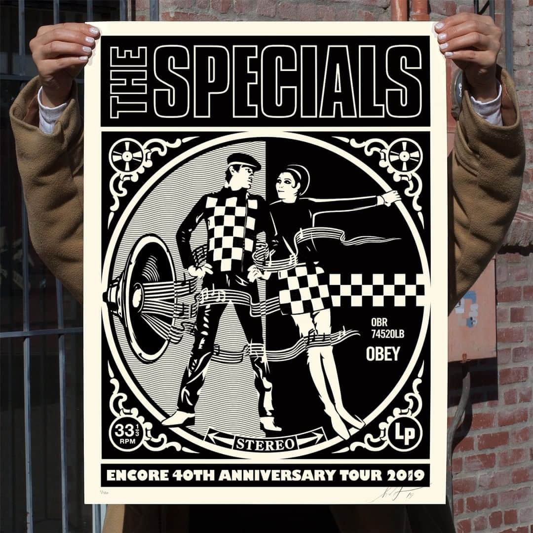 Shepard Faireyさんのインスタグラム写真 - (Shepard FaireyInstagram)「SPECIALS ENCORE 2019 AVAILABLE THURSDAY, JUNE 20TH!﻿ ⠀⠀⠀⠀⠀⠀⠀⠀⠀﻿ I’m always excited when I can work with bands that have been a part of my life for years! The Specials are a long time favorite of mine, and I was happy to work with them on this poster for their current Encore 40th Anniversary Tour! They’re touring now so follow @thespecialsofficial and get tickets in a city near you! - Shepard﻿ ⠀⠀⠀⠀⠀⠀⠀⠀⠀﻿ Specials Encore 2019 on true white Speckletone Paper. 18 x 24 inches. Signed by Shepard Fairey. Numbered edition of 550. $75. Available Thursday, June 20th @ 10 AM PDT at store.obeygiant.com/collections/prints. Max order: 1 per customer/household. *Orders are not guaranteed as demand is high and inventory is limited.* Multiple orders will be refunded. International customers are responsible for import fees due upon delivery.⁣ ALL SALES FINAL.」6月19日 4時45分 - obeygiant