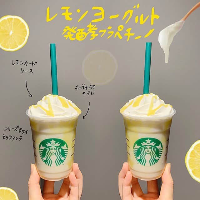 k i ｒa r a のインスタグラム：「スタバ新作🍋 . #レモンヨーグルト発酵フラペチーノ  発酵素材「ヨーグルト」「チーズ」「甘酒」 を使用したフラペチーノ✨  中に入ってるチーズサブレ🧀の ザクザク食感&塩味がおいしい😋💓 . . 甘すぎず さっぱりしてるので 2杯飲めちゃう〜🤤♥️♥️ . . .」