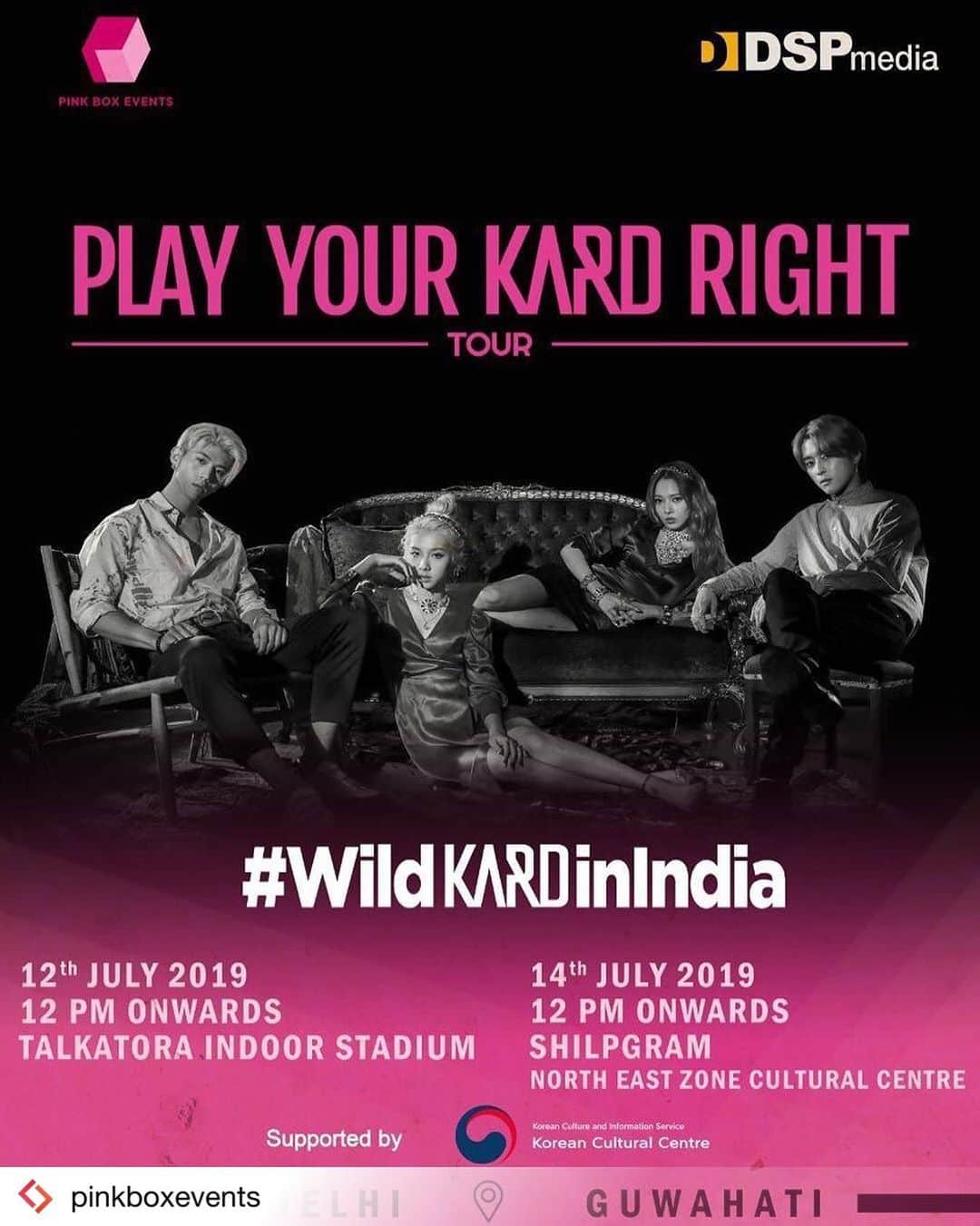 K.A.R.Dさんのインスタグラム写真 - (K.A.R.DInstagram)「#Repost from @pinkboxevents . Ticket links of Delhi and Guwahati is in the bio ! PLEASE READ THE PREVIOUS POST DETAILS BEFORE BUYING TICKETS 🙏🏻 . . . #kpopidol #Kpop #kpopgroup #dspmedia #jseph #bm #jiwoo #somin #playyourkardright #indialoveskpop  #kpopinindia #indiankpopfans #kpopindianfans #kpopindia #sominkard #bmkard #jsephkard #kardsomin #jiwookard #kardjiwoo #kardbm #kardjseph #karddsp #kpopconcert #assamkpop #delhikpop #kpopkard」6月19日 14時29分 - official_kard