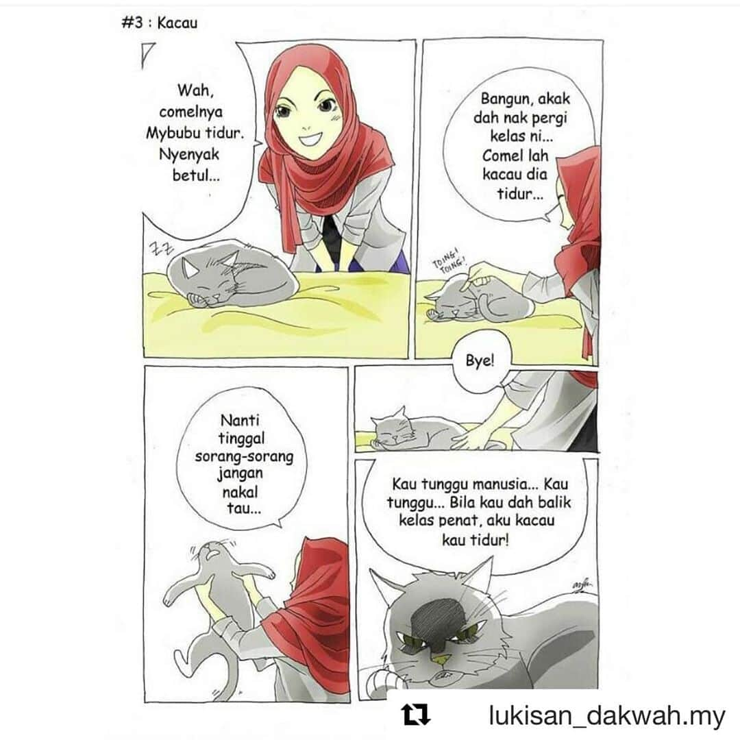 Koleksi Komik Malaysiaさんのインスタグラム写真 - (Koleksi Komik MalaysiaInstagram)「#Repost @lukisan_dakwah.my with @get_repost ・・・ #PasalMeow  Korang tahu tak kenapa kucing selalu kacau kita tidur lah, kacau main laptop lah, buat kerja lah. haa ni lah puncanya, korang yang start dulu kacau dia 😉  #PersonaArtwork - ╔════ೋღღღೋ═══╗ ღ @Lukisan_Dakwah.my  ღ ╚════ೋღღღೋ═══╝ ☛ ＤＩＰＥＲＳＩＬＡＫＡＮ ☚ ❣ Ｌɪᴋᴇ | Ｃᴏᴍᴍᴇɴᴛ | Sʜᴀʀᴇ | Ｔᴀɢ ❣ #LukisanDakwah #LukisanDakwahMy #LukisanDakwahIslam #لوكيسن_دعوه_اسلام #JanganPernahBerhentiMemberiNasihat #MenyebarkanDakwahMelaluiLukisan -」6月19日 14時56分 - tokkmungg_exclusive