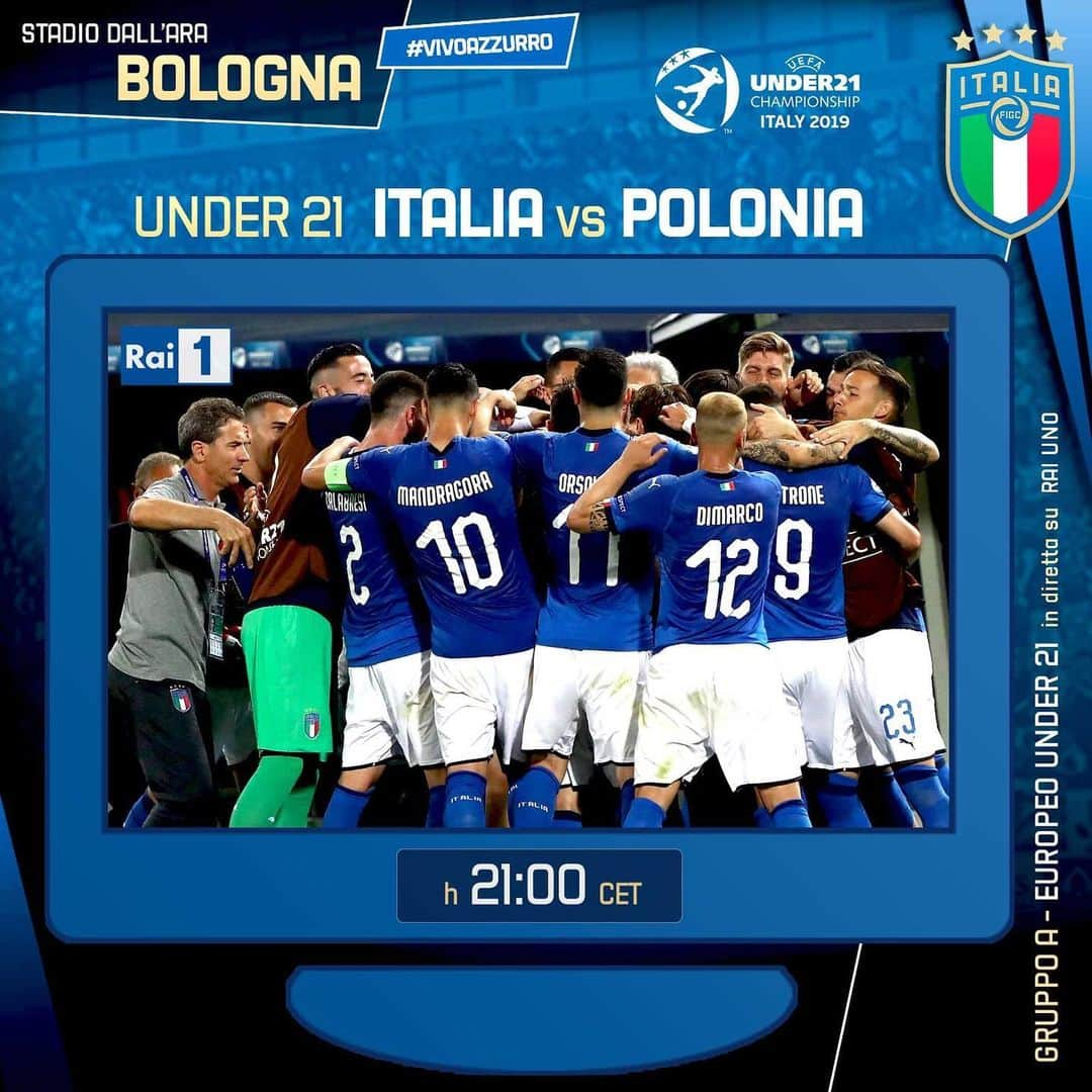 サッカーイタリア代表さんのインスタグラム写真 - (サッカーイタリア代表Instagram)「#U21Euro 🇪🇺 Gruppo A 🇮🇹 #ItaliaPolonia 🇵🇱 📺 #RaiUno ⏱️ 2️⃣1️⃣:0️⃣0️⃣ 🏟️ Stadio #DallAra - #Bologna  #VivoAzzurro #WeAreYourope #Azzurrini #Under21」6月19日 16時31分 - azzurri