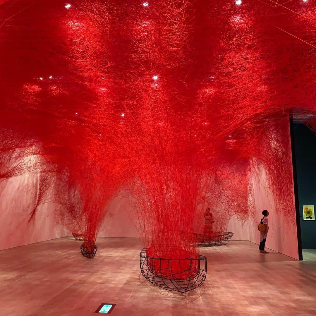 林信行のインスタグラム：「#塩田千春 展 「 #魂がふるえる 」 #TheSoulTrembles This definitely is the most moving art exhibition you cannot miss! 圧倒的、今年、あまり都内の展覧会見れていないけれど必見の展覧会！展覧会、塩田さんの身体がどういう状態だったか、そこからこんな新作にチャレンジしたのかと驚かされます。 #森美術館 #MoriArtMuseum starts tomorrow 明日から (人や天井を入れて風景として撮るルールを見逃していて再投稿…汗)」