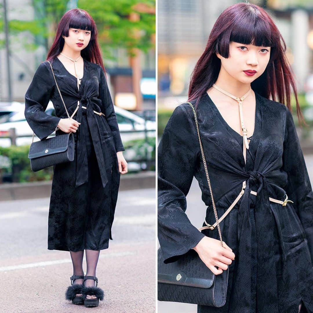 Harajuku Japanさんのインスタグラム写真 - (Harajuku JapanInstagram)「Japanese designer Meimmy (@doll__meimmy) on the street in Harajuku wearing a wrap dress from Topshop, a Shelly De Titi harness choker, Dior chain bag, and E Hyphen World Gallery BonBon furry platform sandals.」6月19日 16時33分 - tokyofashion