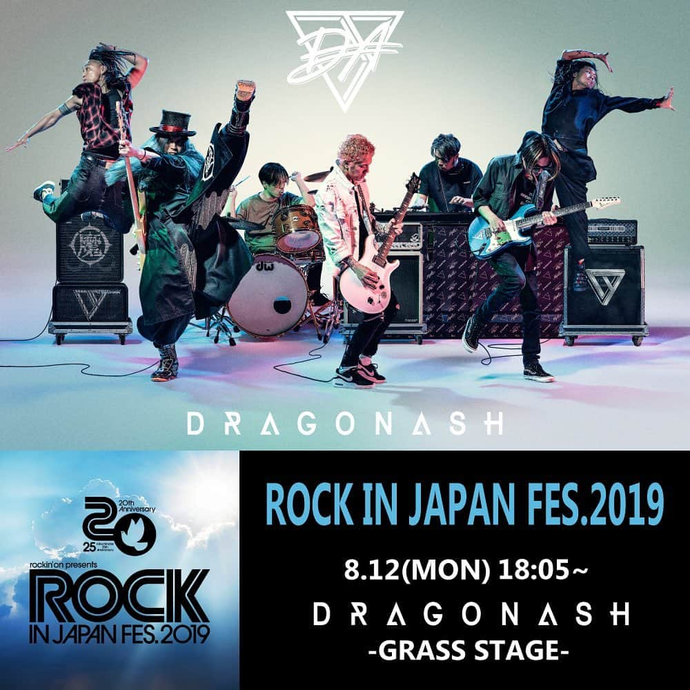 Dragon Ashさんのインスタグラム写真 - (Dragon AshInstagram)「祝20周年 「ROCK IN JAPAN FESTIVAL 2019」  タイムテーブル発表！ Dragon Ashは 最終日のヘッドライナーとして GRASS STAGEに登場！ #RIJF2019 公式サイト（http://rijfes.jp/） 公式アプリ(https://fesapp.jp/)」6月19日 19時01分 - dragonash_official