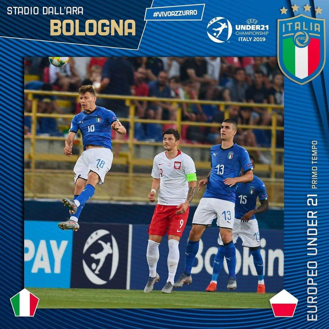 サッカーイタリア代表さんのインスタグラム写真 - (サッカーイタリア代表Instagram)「⏱ Fine Primo Tempo  #U21Euro 🇪🇺 🇮🇹🇵🇱 #ItaliaPolonia 0️⃣-1️⃣ ⚽️ 40’ #Bielik 🏟 Stadio #DallAra - #Bologna 📋 Tante occasioni da gol per gli #Azzurrini, beffati da BIelik. Annullato un gol a #Orsolini nel finale.  #Under21  #ItaPol」6月20日 4時49分 - azzurri