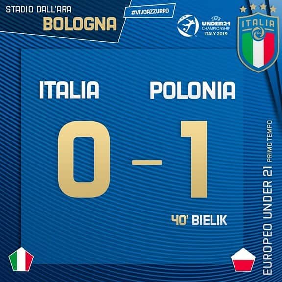 サッカーイタリア代表さんのインスタグラム写真 - (サッカーイタリア代表Instagram)「⏱ Fine Primo Tempo  #U21Euro 🇪🇺 🇮🇹🇵🇱 #ItaliaPolonia 0️⃣-1️⃣ ⚽️ 40’ #Bielik 🏟 Stadio #DallAra - #Bologna 📋 Tante occasioni da gol per gli #Azzurrini, beffati da BIelik. Annullato un gol a #Orsolini nel finale.  #Under21  #ItaPol」6月20日 4時49分 - azzurri