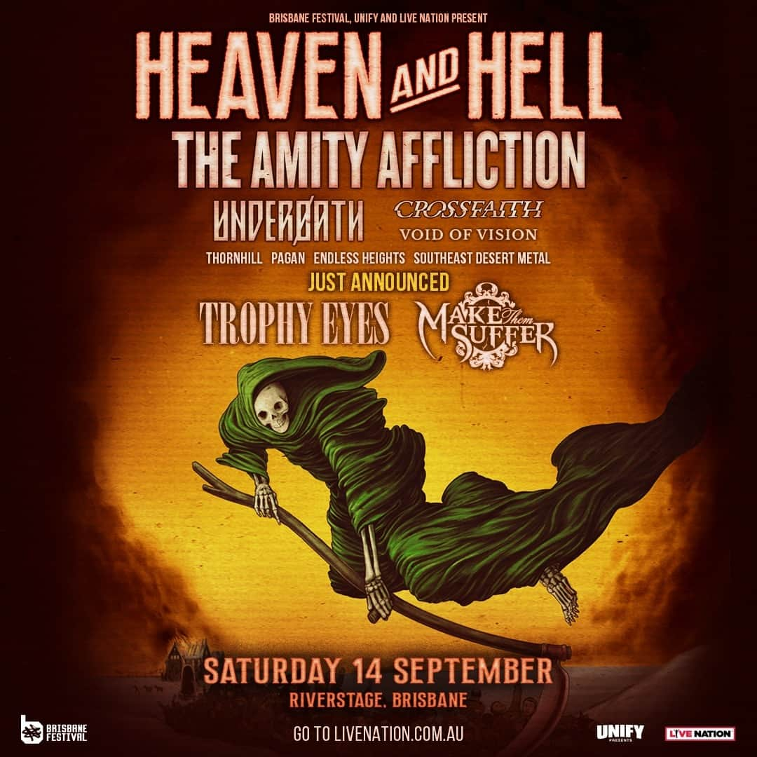 The Amity Afflictionさんのインスタグラム写真 - (The Amity AfflictionInstagram)「Happy to announce that @trophyeyesmusic and @makethemsuffer are joining the line up for the first #heavenandhell this September in Brisbane. Remaining tickets are available from theamityaffliction.net」6月20日 5時52分 - theamityaffliction