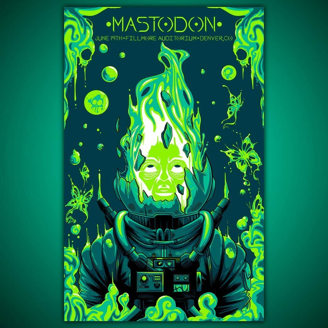 マストドンさんのインスタグラム写真 - (マストドンInstagram)「Denver we are here!  Mastodon 'The Unheavenly Skye Tour' limited edition screen print: 16 of 26 - Denver, CO | 6/19 Artwork by: Kevin Waltz – Poster series produced by: Lady Lazarus @kevin.waltz @ladylazarustx #unheavenlyskyetour #mastodonrocks #limitededition #gigposters #ladylazarus #kevinwaltz」6月20日 2時31分 - mastodonrocks