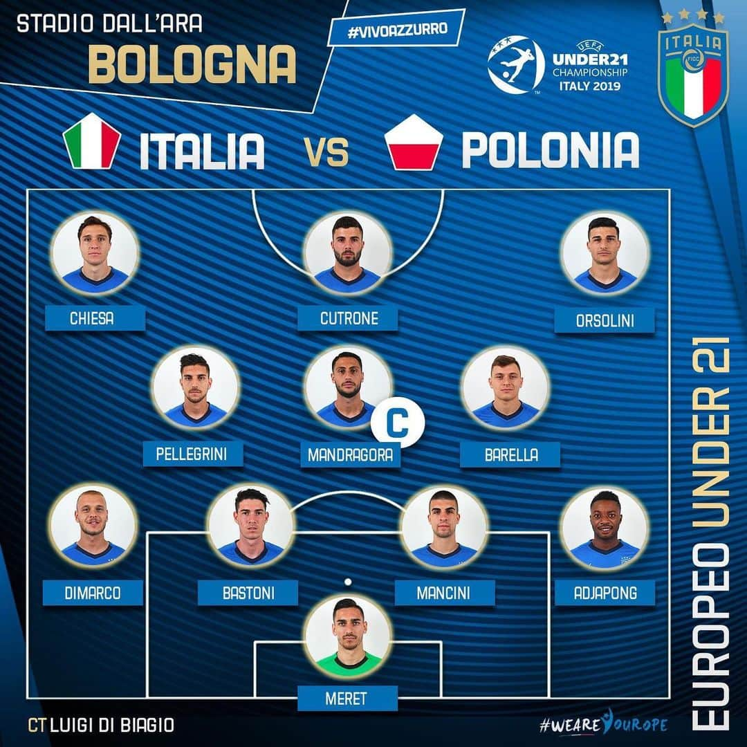 サッカーイタリア代表さんのインスタグラム写真 - (サッカーイタリア代表Instagram)「📋 Gli 11 #Azzurrini scelti da Gigi #DiBiagio!  #U21Euro 🇪🇺 🇮🇹🇵🇱 #ItaliaPolonia 🏟 Stadio #DallAra - #Bologna ⏱ h 21.00 - #RaiUno  #Under21 #WeAreYourope」6月20日 2時39分 - azzurri