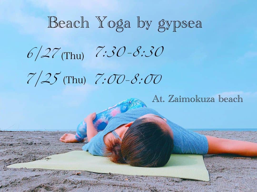 高松いくさんのインスタグラム写真 - (高松いくInstagram)「Beach Yoga by gypsea & Iku  6/27 (thu) 7:30-8:30 7/25 (thu) 7:00-8:00  普段は @gypsea_by_honey_official  海が見えるスタジオ室内で 金曜日と日曜日 7:30-8:45 awaken morning yoga レッスンさせて頂いてますが 木曜日ときどきビーチに飛び出し中です⛱  オーシャンビュー室内ヨガもビーチヨガも * * 🌴初回体験ヨガ(初回のみ)	¥1,500+tax 🌴ドロップイン(1回)	 2回目以降の非会員の方	¥3,500+tax  ぜひ一度は 来て頂きたい‼️ ここだからこその、 ここにしかない Yogaを❤️ お待ちしてます😊🌈 ご予約は、 @gypsea_by_honey_official  HPからか、お電話にて 電話番号：0467-38-8231 公式ＨＰ： http://www.gypsea-studio.com  #海 #見えてない #beachyoga  #湘南 #観光  がてらいかがですか😊 #鎌倉 #朝活 #スタジオ #飛び出し #夏は そのまま #海 に飛び込む？？ #材木座テラス #材木座海岸 #湘南 #ヨガ #yoga #beach #japan」6月20日 15時03分 - iku_takamatsu_trip_sup_yoga