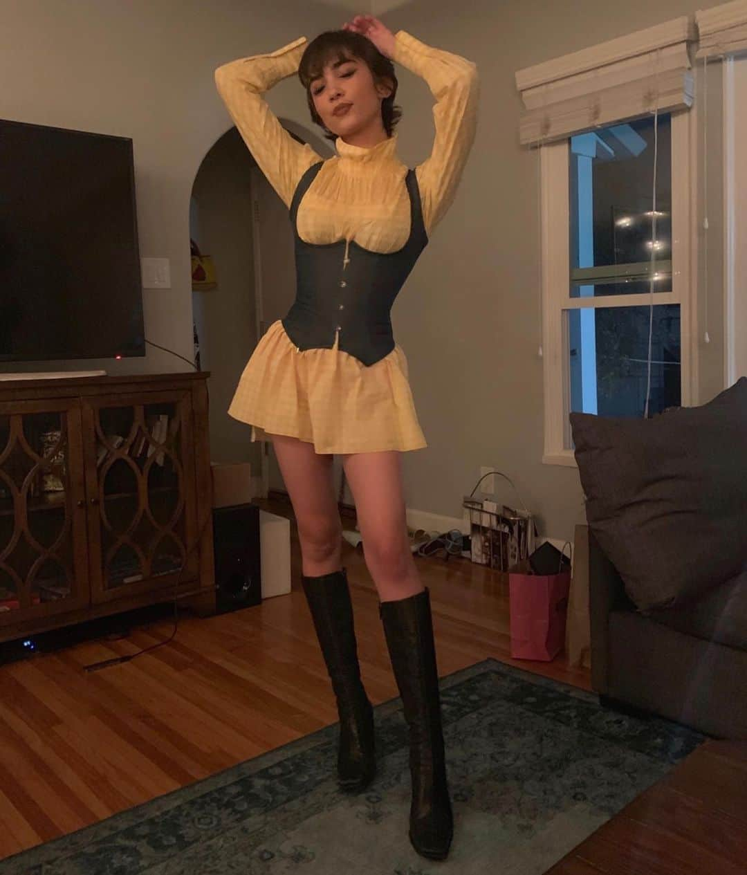 ローワン・ブランチャードさんのインスタグラム写真 - (ローワン・ブランチャードInstagram)「The denim corset I found for 20 dollars, my moms old boots and yellow gingham sailor moon from Dover street a couple years ago gets its first wear 🥀」6月20日 6時48分 - rowanblanchard