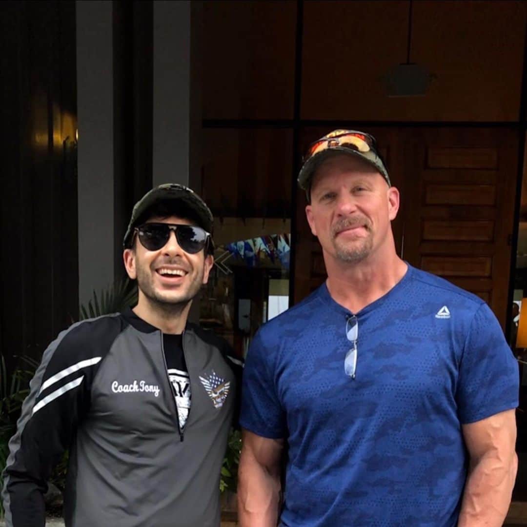 ストーン・コールド・スティーブ・オースチンのインスタグラム：「Thanks for the great feedback on my podcast w @allelitewrestling President and CEO @tonyrkhan. It’s good to be back on the airwaves.  @podcastone iTunes  #steveaustinshow」