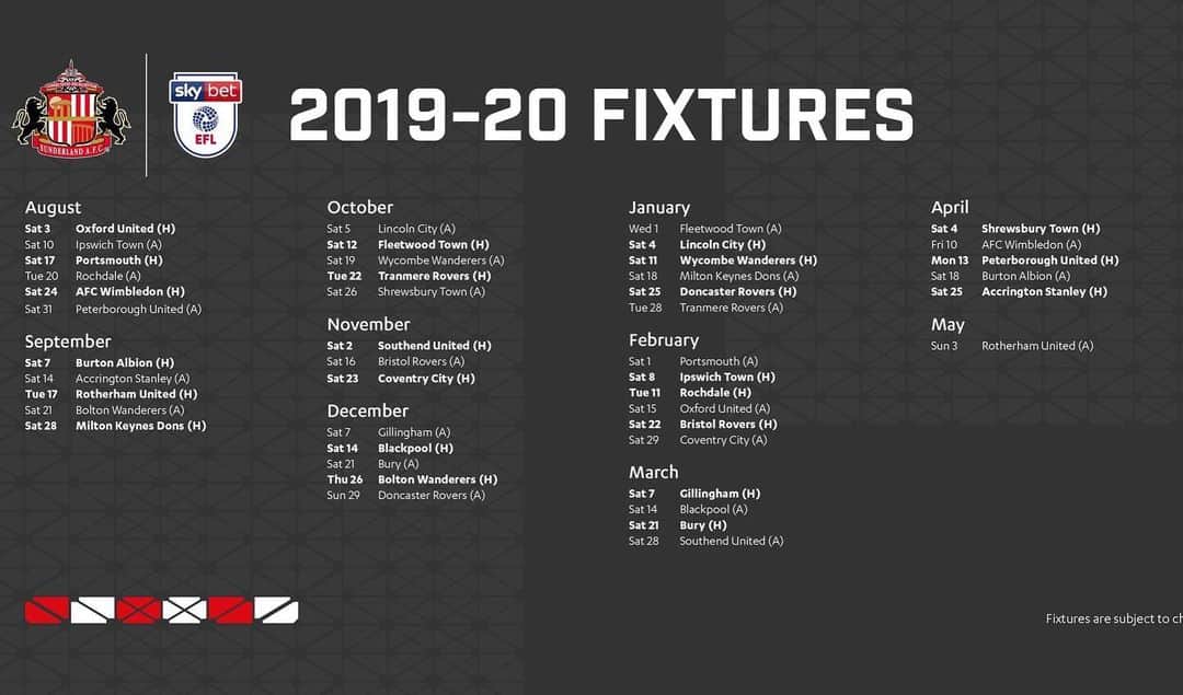 サンダーランドAFCさんのインスタグラム写真 - (サンダーランドAFCInstagram)「Our fixtures for the 2019-20 fixtures have been confirmed! #SAFC」6月20日 17時12分 - sunderlandafcofficial