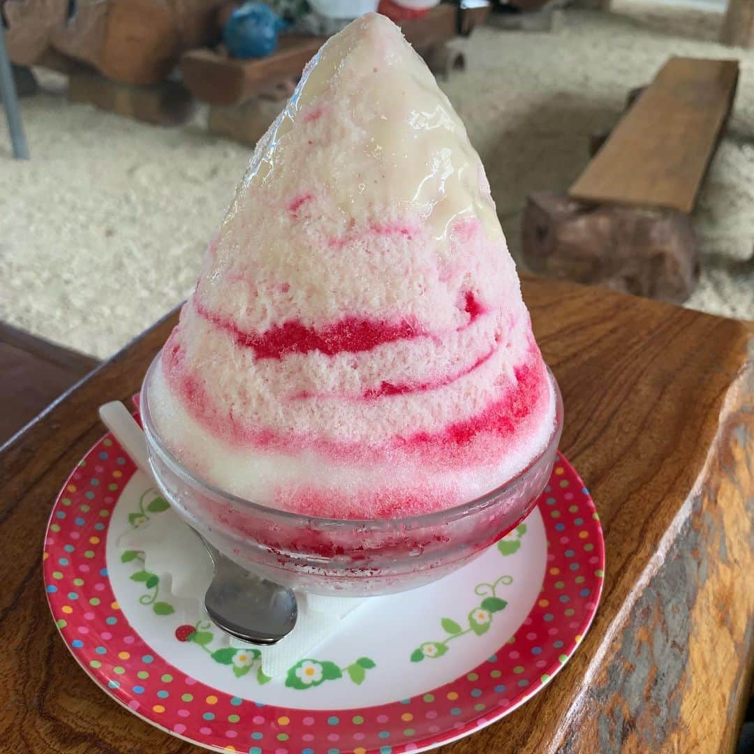 新原愛加さんのインスタグラム写真 - (新原愛加Instagram)「. このかき氷びっくりするくらいおいしかった❤︎ 氷の食感が不思議でそれがまた最高で🥺 いろんなシロップがあって次は違う味食べてみたい。。 カンタが食べてる黒糖バニラアイスもおいしかったぁ #パーラーぱいぬ島」6月20日 19時43分 - niihara_mnk