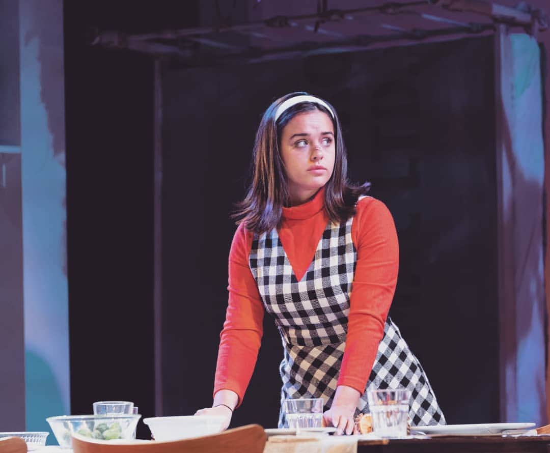 ジョージア・メイ・フットのインスタグラム：「Here is me as Vita in our wonderful play Napoli, Brooklyn. 💜 It has been a pleasure playing her for the past 8 weeks. Watching her grow from words on a page to a feisty little madame on stage. I am loving my time here at @theparktheatre We will be here until the 13th of July! I also can not believe the reviews we have!! So proud team @originaltheatrecompany #napolibrooklyn 🎭🎭」
