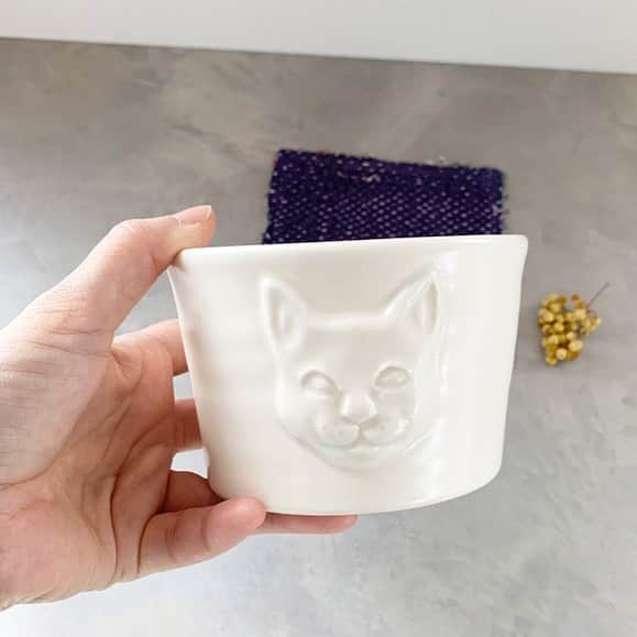 のインスタグラム：「decorameowのウォーターボウルです。水場はたくさん用意してあげたいですよね。お気に入りの場所にこのコはいかが？半磁器の器で電子レンジも行けるので、もちろん人間用にして頂いてもOK👍専用のお箱に入っているので、猫好きさんへのプレゼントにも良いですね🎁  #decorameow #waterbowl #cat #catitem」