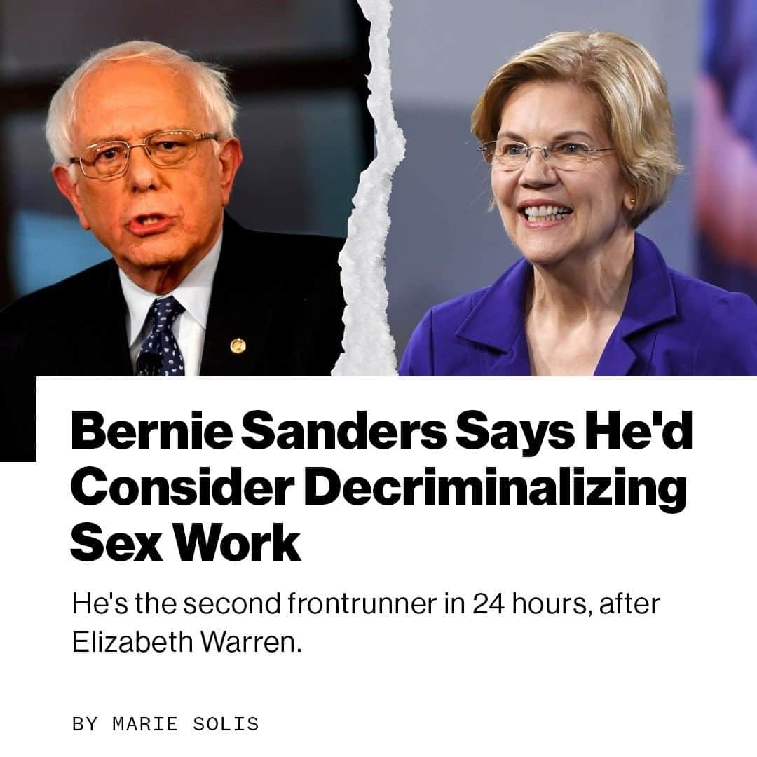 VICEさんのインスタグラム写真 - (VICEInstagram)「Fewer than 24 hours after Massachusetts Senator Elizabeth Warren said she would be "open" to decriminalizing sex work, the Bernie Sanders campaign told VICE the candidate believes it's a policy that "should be considered." This represents the first time Sanders has provided any clarity about where he stands on decriminalization.  Scoop at the link in our bio.」6月21日 1時00分 - vice