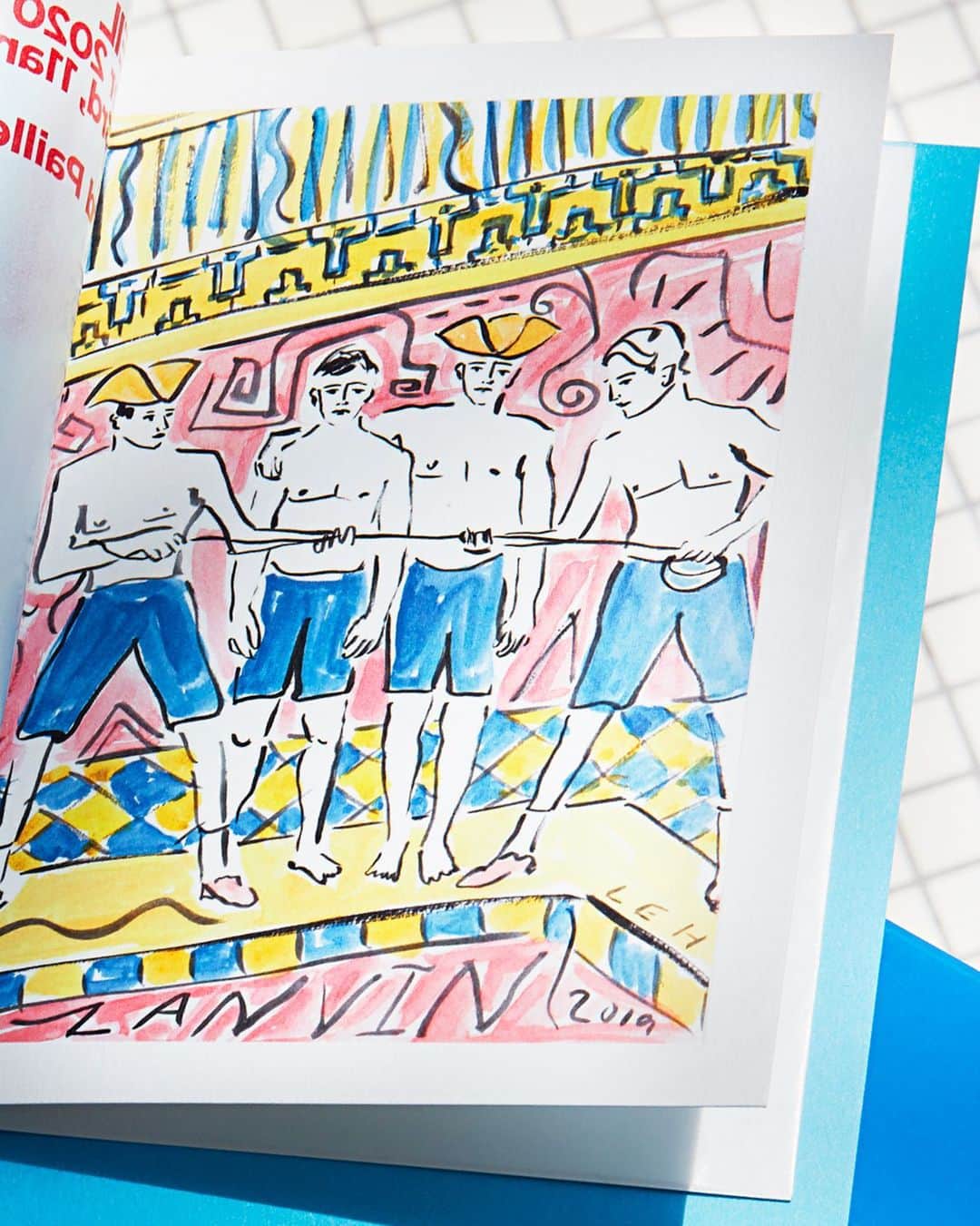 ランバンのインスタグラム：「Artwork designed by the London-based artist @lukeedwardhall, featured on the invitation of the #LanvinSS20 show.  Photograph by @jonasmarguet #LanvinPleinSoleil #LanvinbyBrunoSialelli」