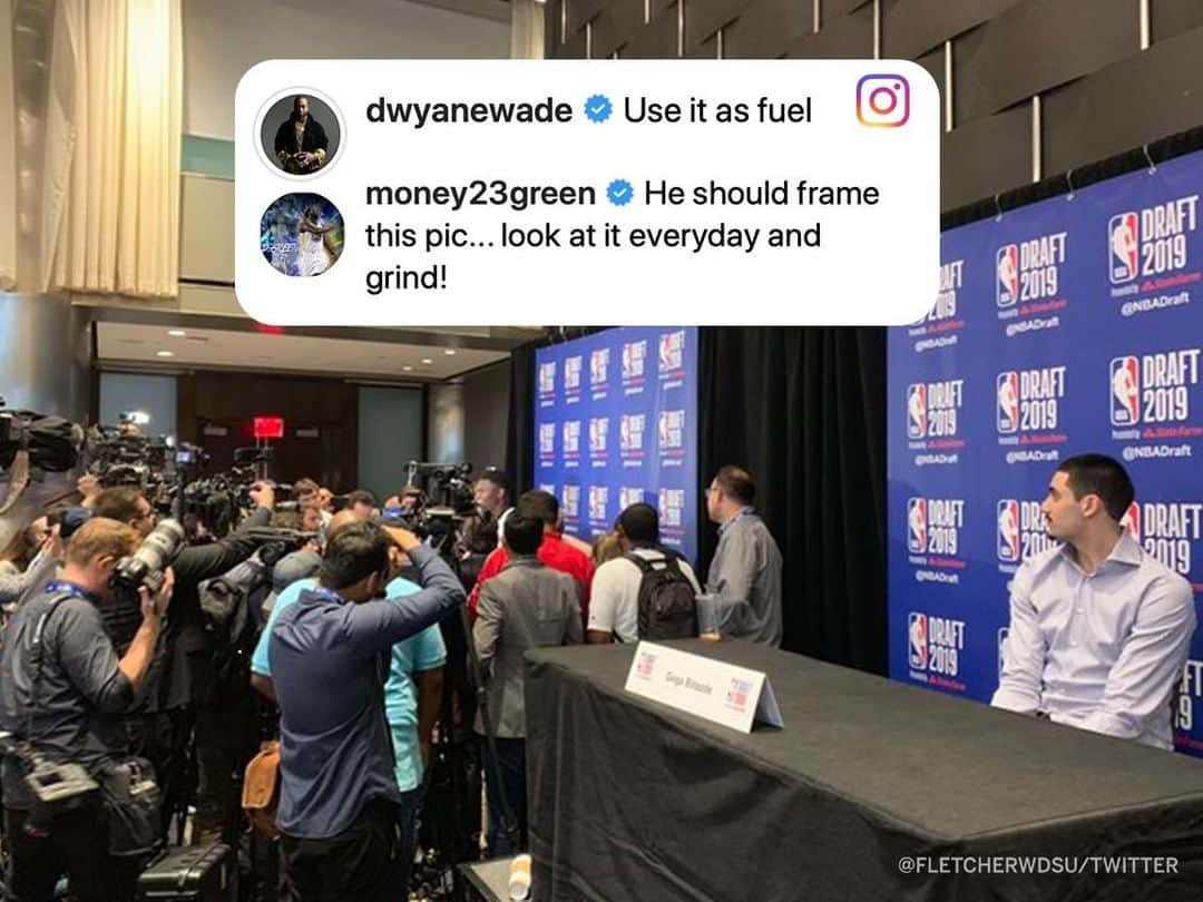 espnさんのインスタグラム写真 - (espnInstagram)「Goga Bitadze is a projected first-rounder, but was an afterthought next to Zion. @dwyanewade and @money23green came through with some encouragement. (via @fletchermackel)」6月21日 2時50分 - espn