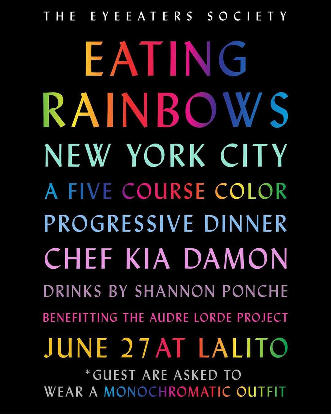 Paul Octaviousのインスタグラム：「Join me next week in New York City for my amazing rainbow themed @eyeeaters dinner, Eating Rainbows! This is our first time bringing this to NYC and we’re super excited!  Chef Kia Damon @kiacooks will make us a 5 course dinner where course by course we eat a dish inspired by a singular color from the rainbow. This all while we drink amazing cocktails made for us by Shannon Ponche of @leyendabk  We are asking all guest to wear a monochromatic outfit. Your shoes can be any color but your outfit must be one. Only colors you can’t wear are black and white.  Proceeds from this dinner will go to the @audrelordeproject  We have a limited number of tickets so please join us! Eyeeaters dot com / click link in bio First seating starts at 6pm on the 27th of June @lalito_nyc」