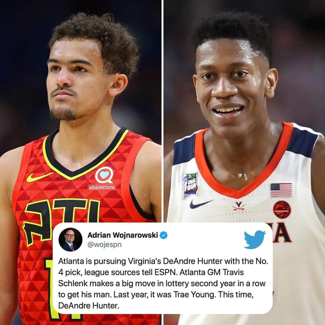 スポーツセンターさんのインスタグラム写真 - (スポーツセンターInstagram)「The Hawks traded up to acquire the Pelicans No. 4 overall pick and are targeting De’Andre Hunter, per @wojespn.」6月21日 7時21分 - sportscenter